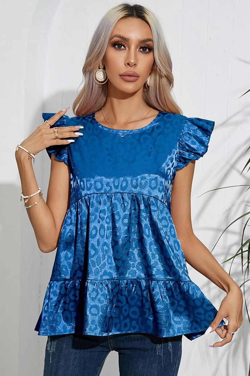 FRILL SLEEVE PATTERNED JACQUARD TUNIC TOP Water resistant coating