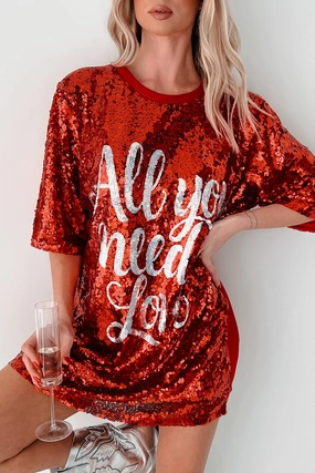 Work Appropriate My Valentine Moto Sequin Mini Dress (Red)