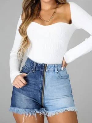 Fringe Patchwork Women Shorts Sexy High Waist Zipper Vintage Ladies Shorts