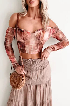 Buttery Soft Handfeel From Flirty To Fierce Sparkle Mesh Off The Shoulder Top (Dry Rose)