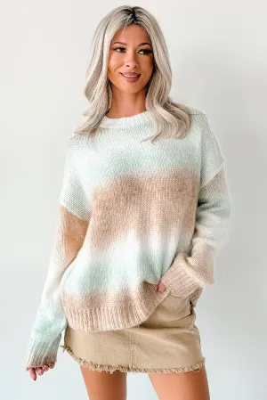High Neckline From My View Ombre Striped Sweater (Mint/Brown)