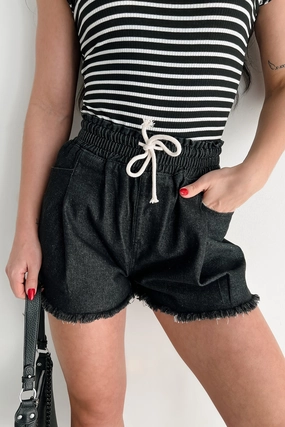 Pilates wear Cycling shorts Full Throttle Denim Elastic Waist Shorts (Black)