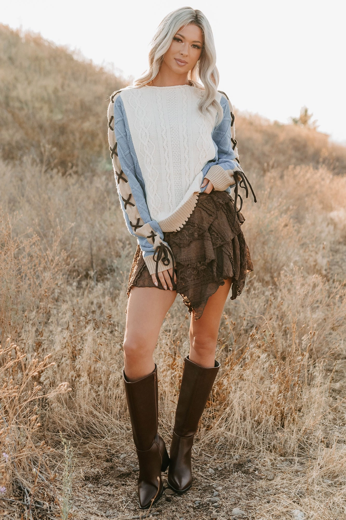 Full-Time Fun Colorblock Cable Knit Sweater (Ivory) Anti Bacterial Layer NonIrritatingEdges