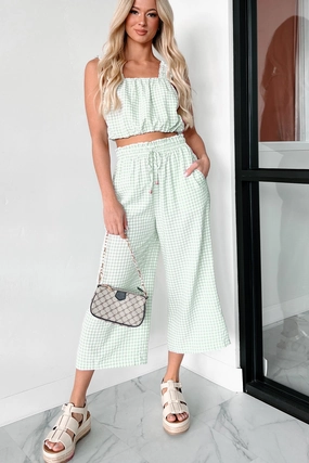 Slip Resistant Armondo Gingham Crop Pants (Sage)