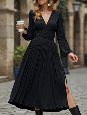 packable Solid color dress midi length