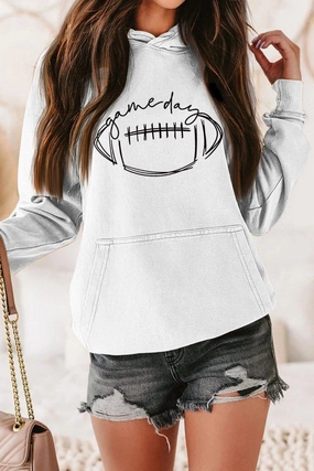 GAME DAY PRINTING LONG SLEEVE HOODIE PULLOVER Reinforced Hemline HypoallergenicFibers