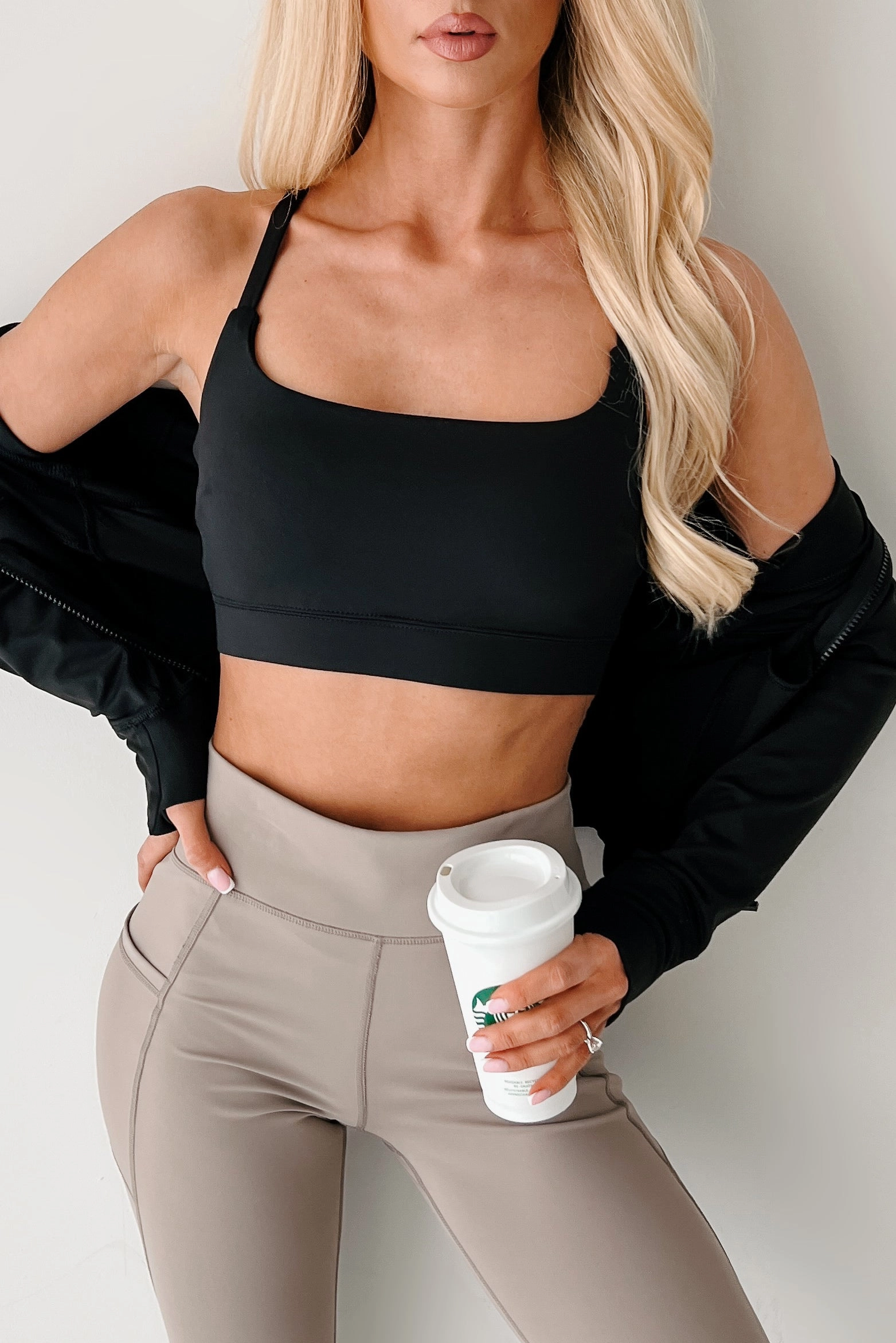 RelaxedFit ReflectiveTrims Game Face On Criss-Cross Activewear Top (Black)