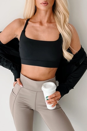 RelaxedFit ReflectiveTrims Game Face On Criss-Cross Activewear Top (Black)