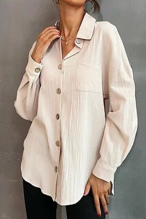 ZipperedPockets BUTTON DOWN SOLID LOOSE FIT BLOUSE SHIRTS