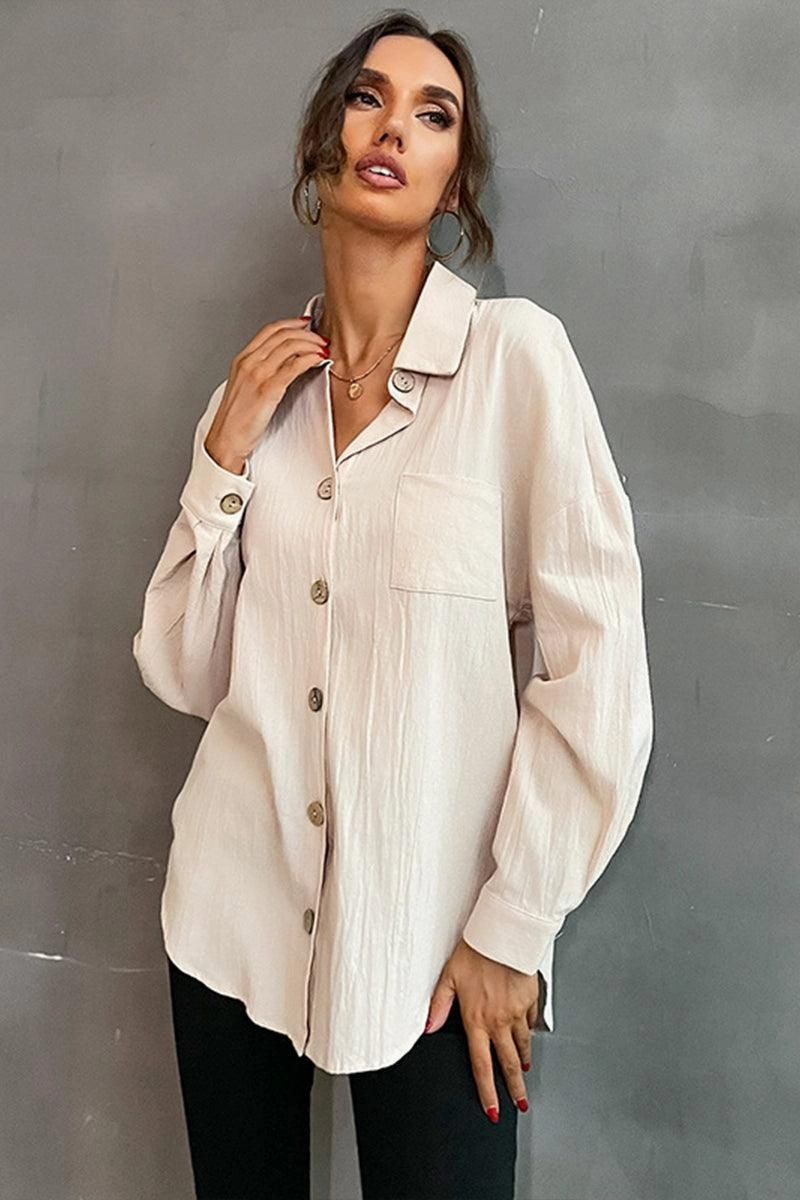 BUTTON DOWN SOLID LOOSE FIT BLOUSE SHIRTS QuickDryConstruction Flowy Tunic