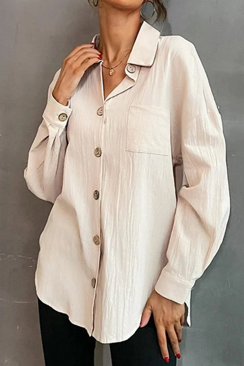 BUTTON DOWN SOLID LOOSE FIT BLOUSE SHIRTS TaglessComfort ConvertibleStyle