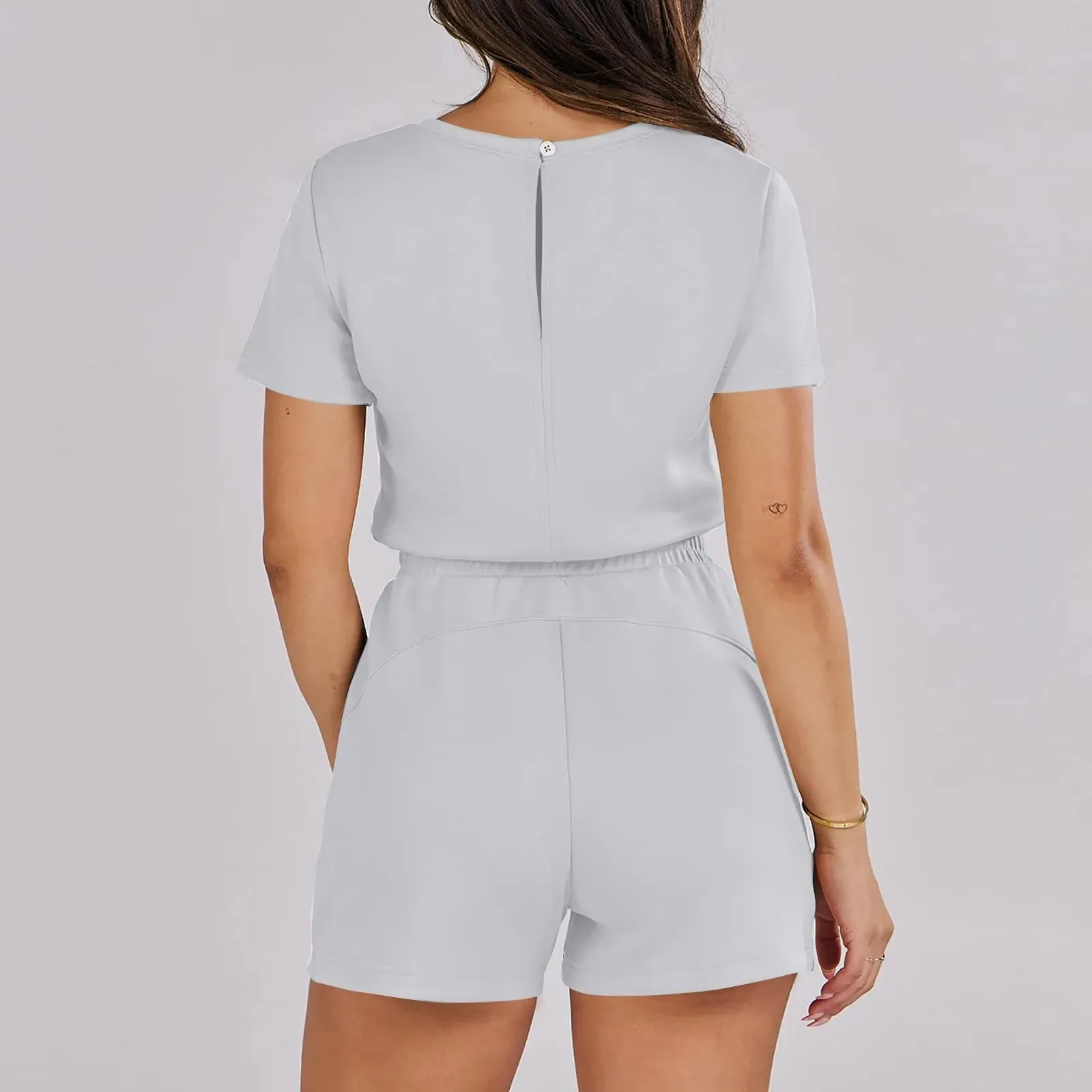 Gathered-Waist Romper for Women - Casual Tee Playsuit