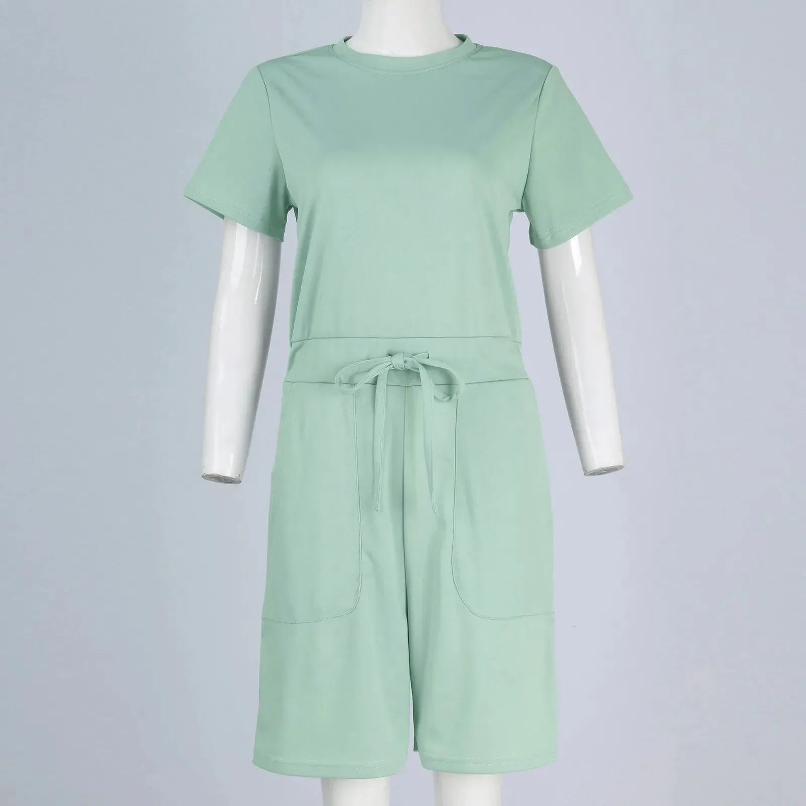 Gathered-Waist Romper for Women - Casual Tee Playsuit