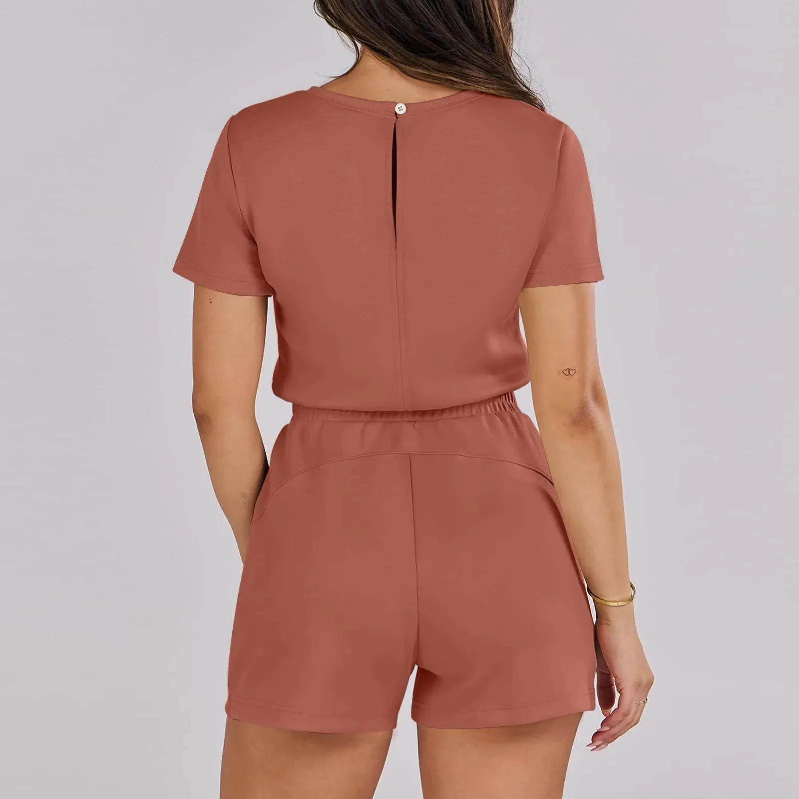 Gathered-Waist Romper for Women - Casual Tee Playsuit