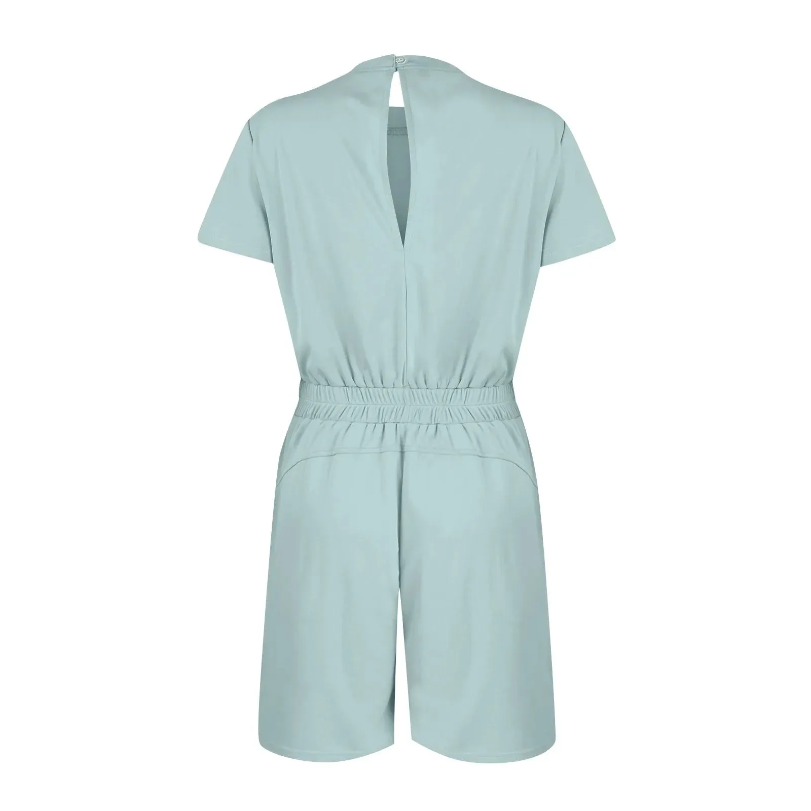Gathered-Waist Romper for Women - Casual Tee Playsuit