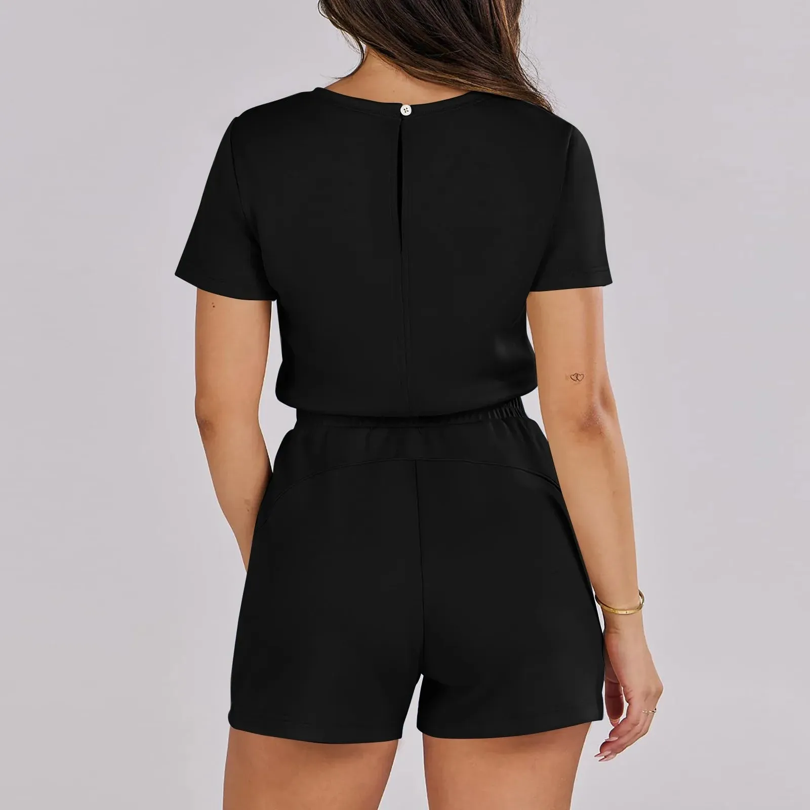 Gathered-Waist Romper for Women - Casual Tee Playsuit