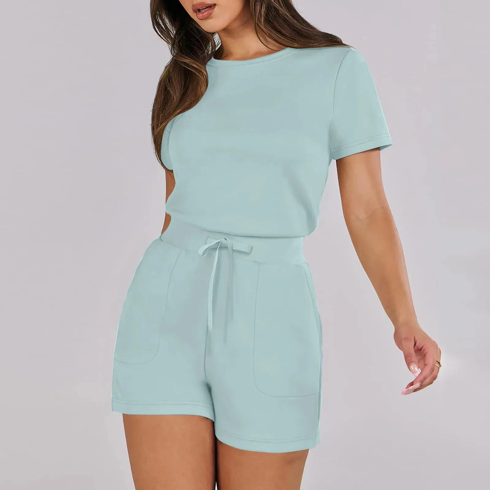 Gathered-Waist Romper for Women - Casual Tee Playsuit