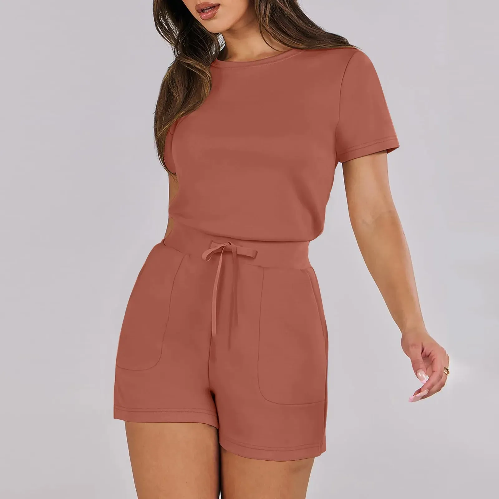 Gathered-Waist Romper for Women - Casual Tee Playsuit
