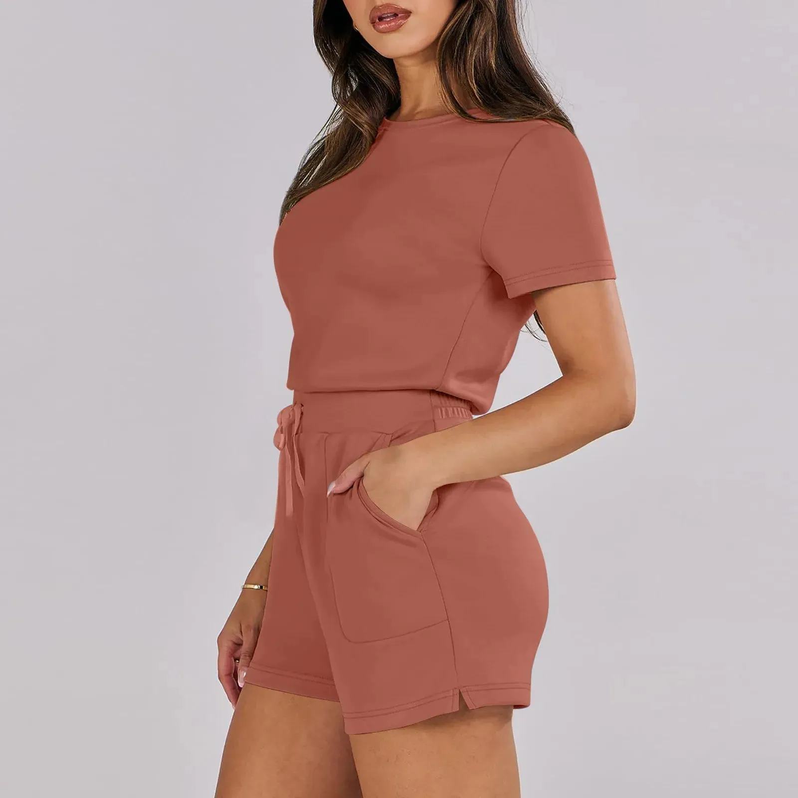 Gathered-Waist Romper for Women - Casual Tee Playsuit