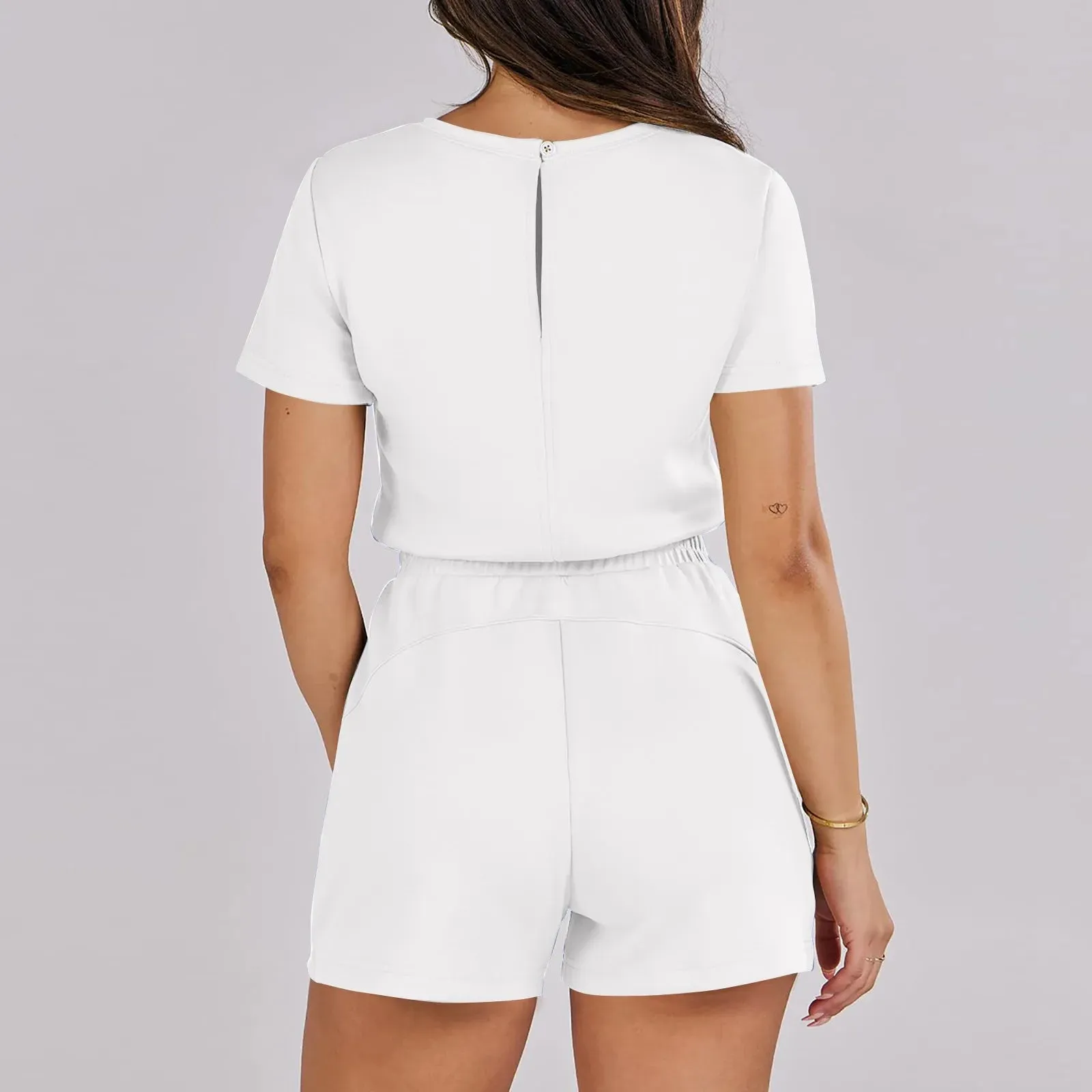 Gathered-Waist Romper for Women - Casual Tee Playsuit