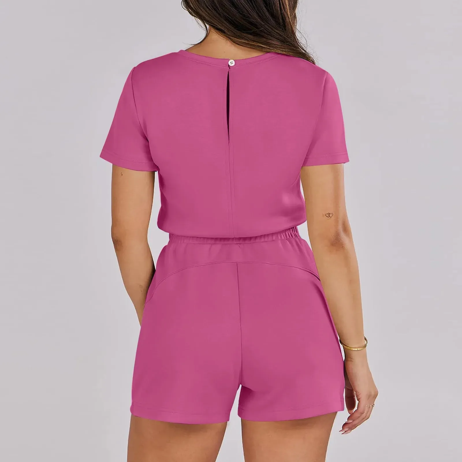 Gathered-Waist Romper for Women - Casual Tee Playsuit