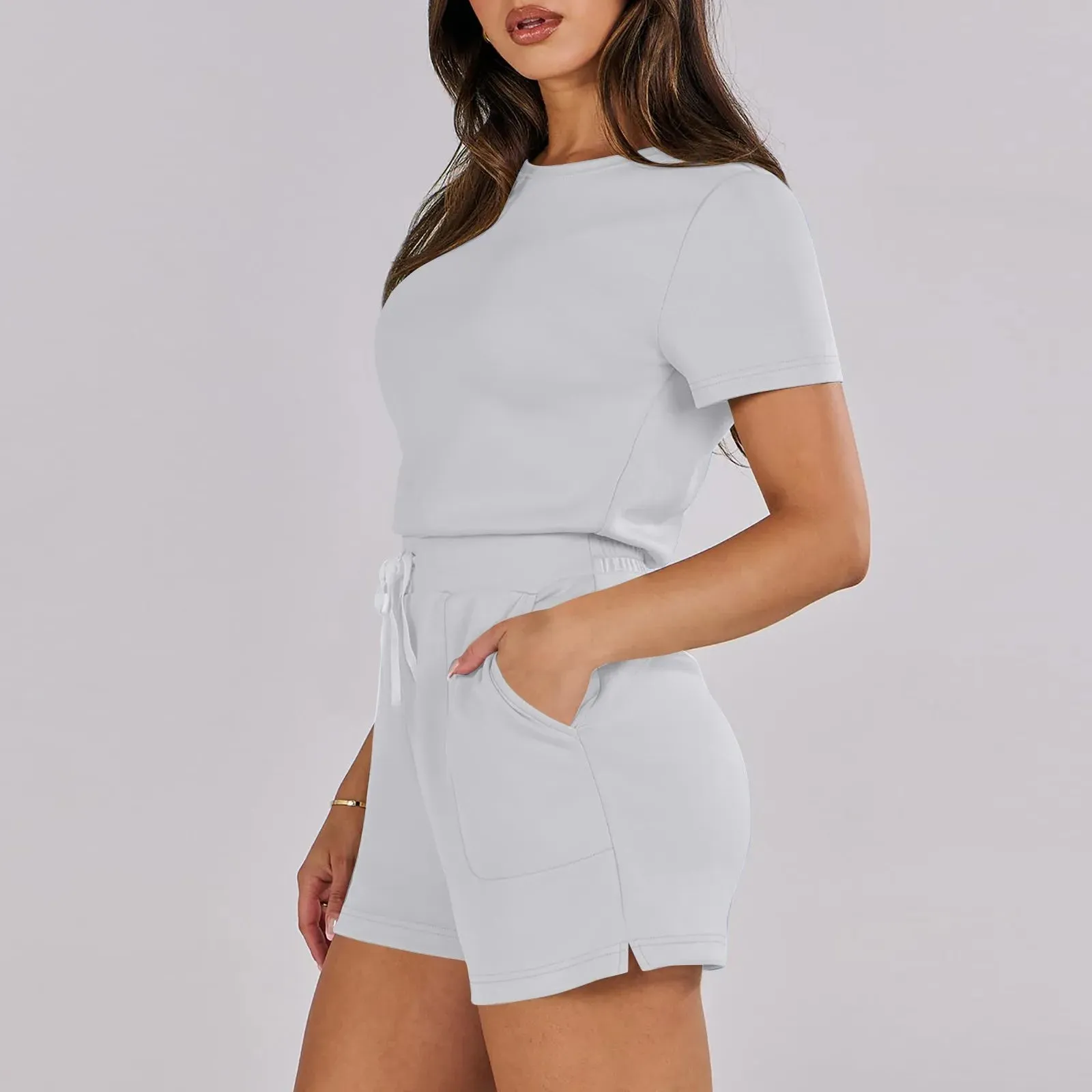 Gathered-Waist Romper for Women - Casual Tee Playsuit