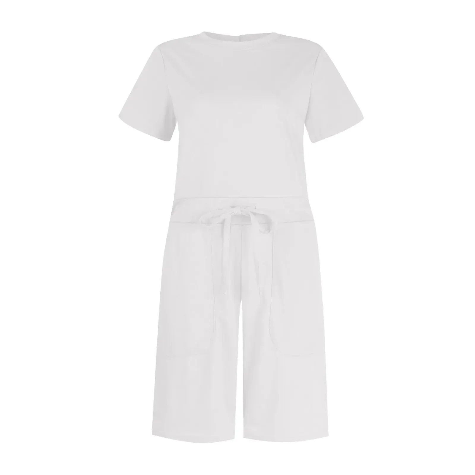 Gathered-Waist Romper for Women - Casual Tee Playsuit