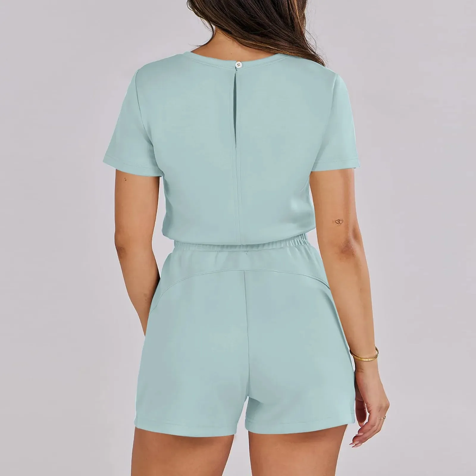 Gathered-Waist Romper for Women - Casual Tee Playsuit