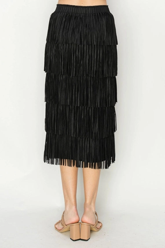 Jayleen Fringe Skirt in Black Breezy Edge