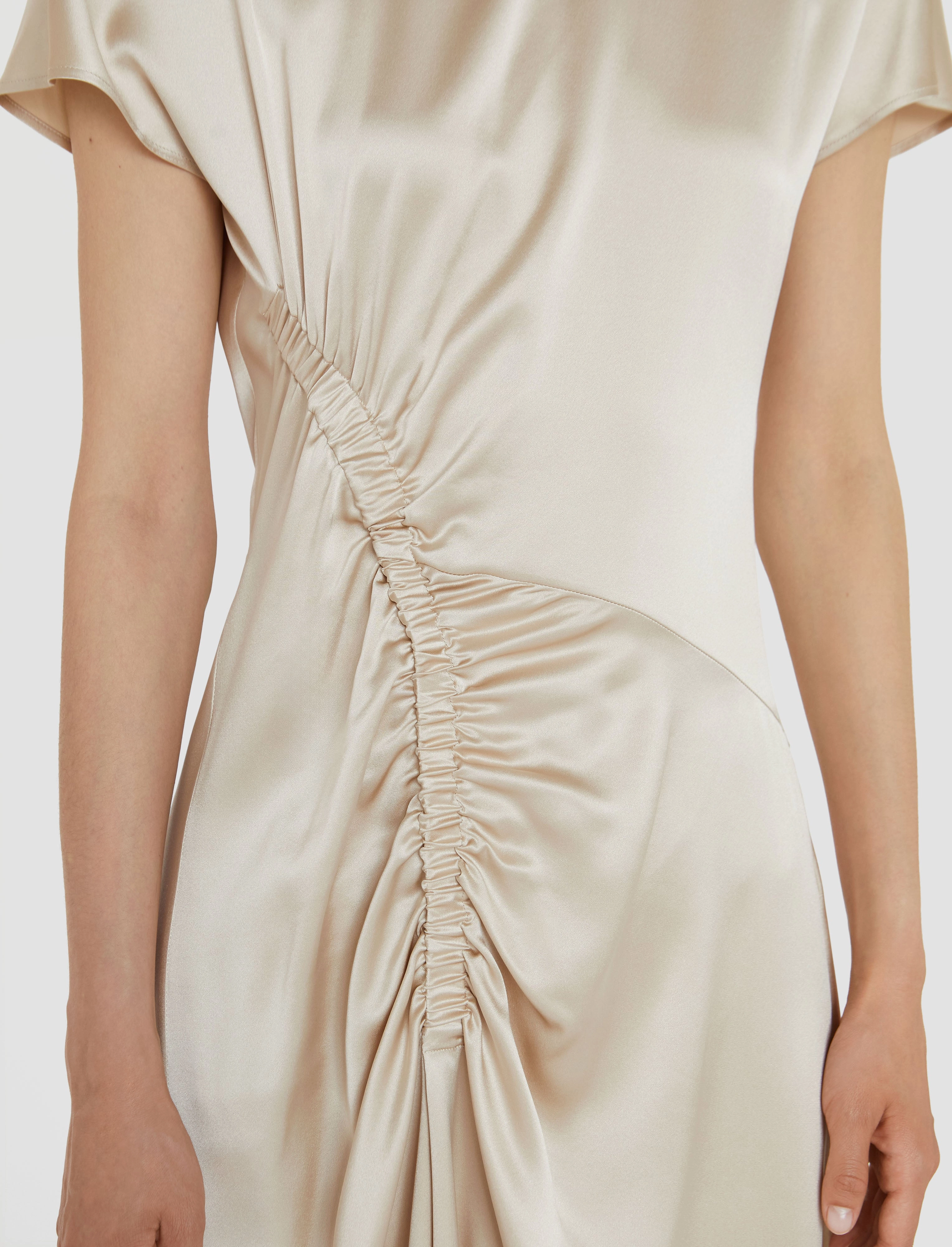 Geegee Ruched Silk Satin Dress Flexible Style Smart Piece