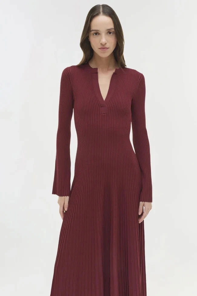 Genna Knit Midi Dress Cranberry Refined fit Flow Sleeve