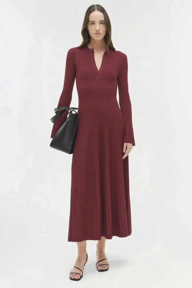 Patterned-Fabric monochrome Genna Knit Midi Dress Cranberry