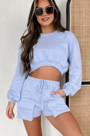 GarmentDyed Can't Convince Me Crop Sweatshirt & Shorts Set (Light Blue)