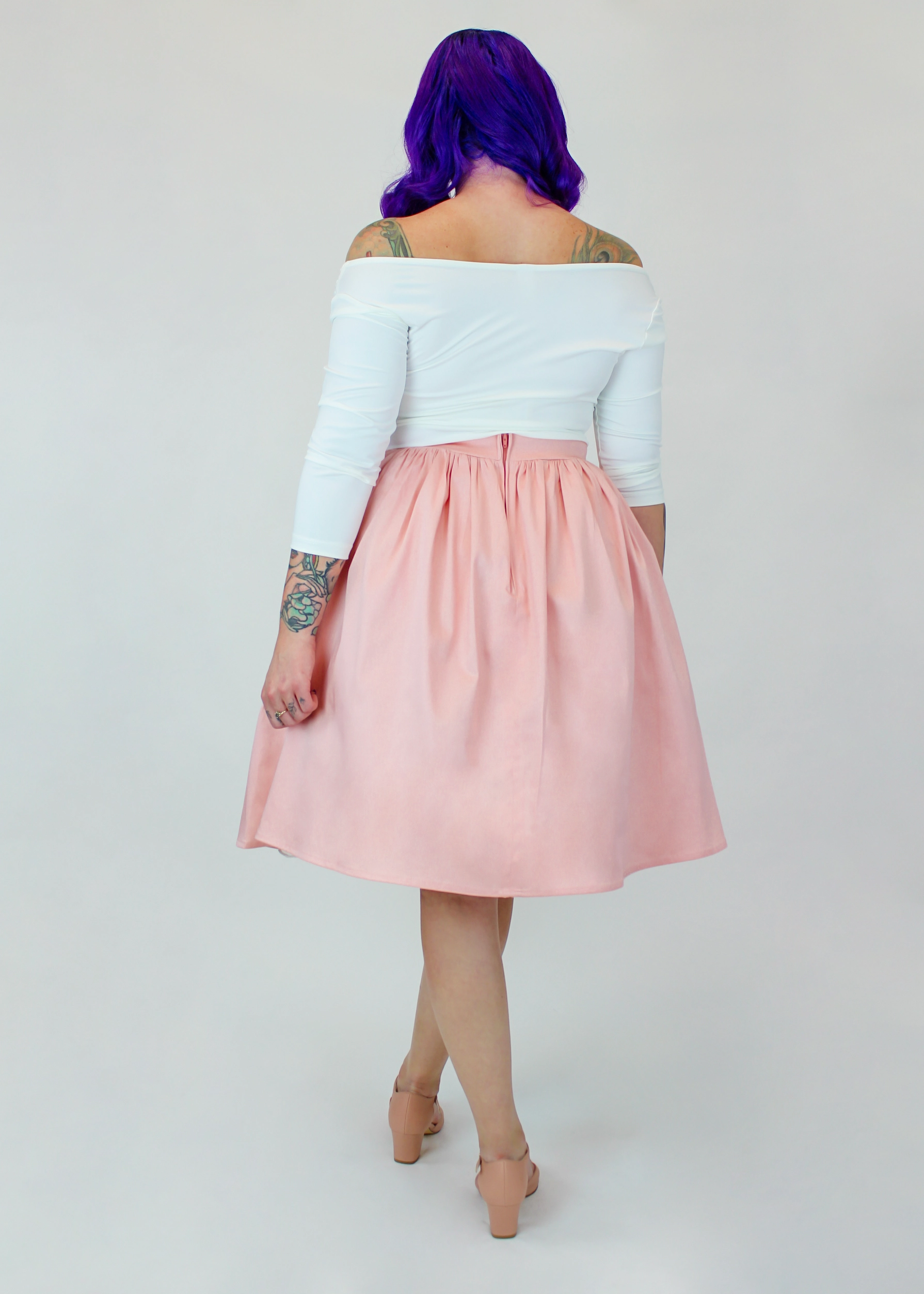 Lined interior Salmon Pink Pleated Circle Skirt #PC-PP