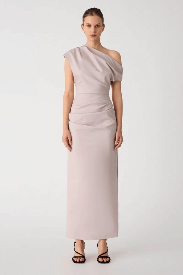 Contrast-Lining Gia Midi Dress Faded Silver