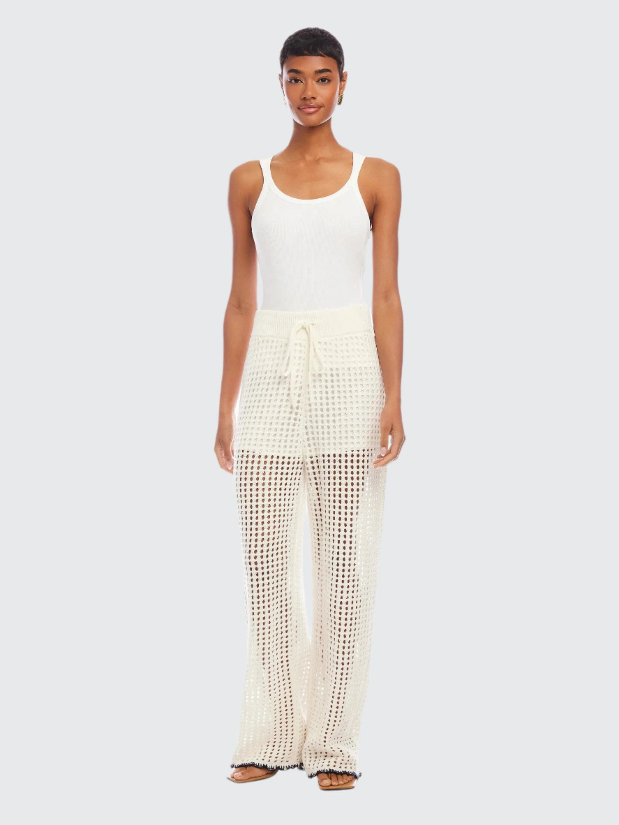 Gianna Crochet Pants Off White/Navy Breathable wear