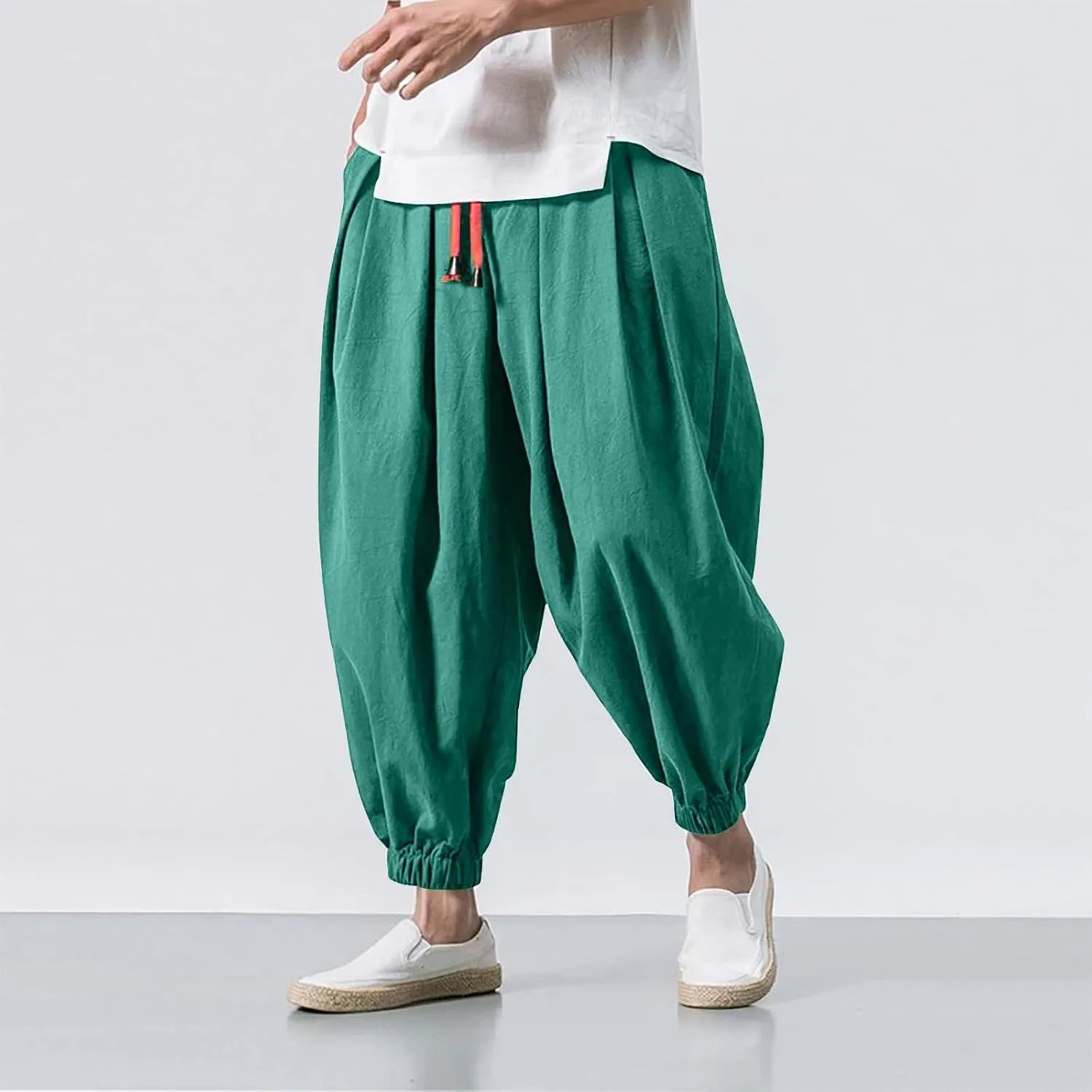 GIERIDUC Mens Cotton Linen Loose Pant Casual Long Pants Lightweight Flat-Front Summer Trousers Yoga Beach Pants for Men