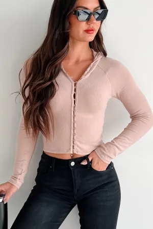 Gimme Some Space Button Front Hoodie Top (Light Mocha) Weighted Hem