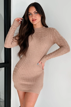 Gimme A Clue Sweater Dress (Camel) Date Ready Quiet Sweet