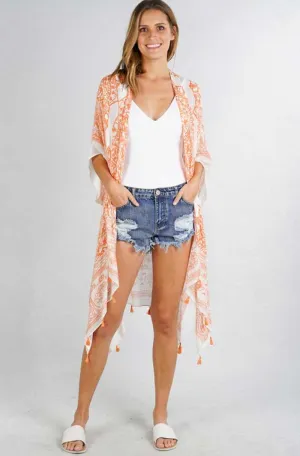 Ginger Orange Medallion Print Kimono