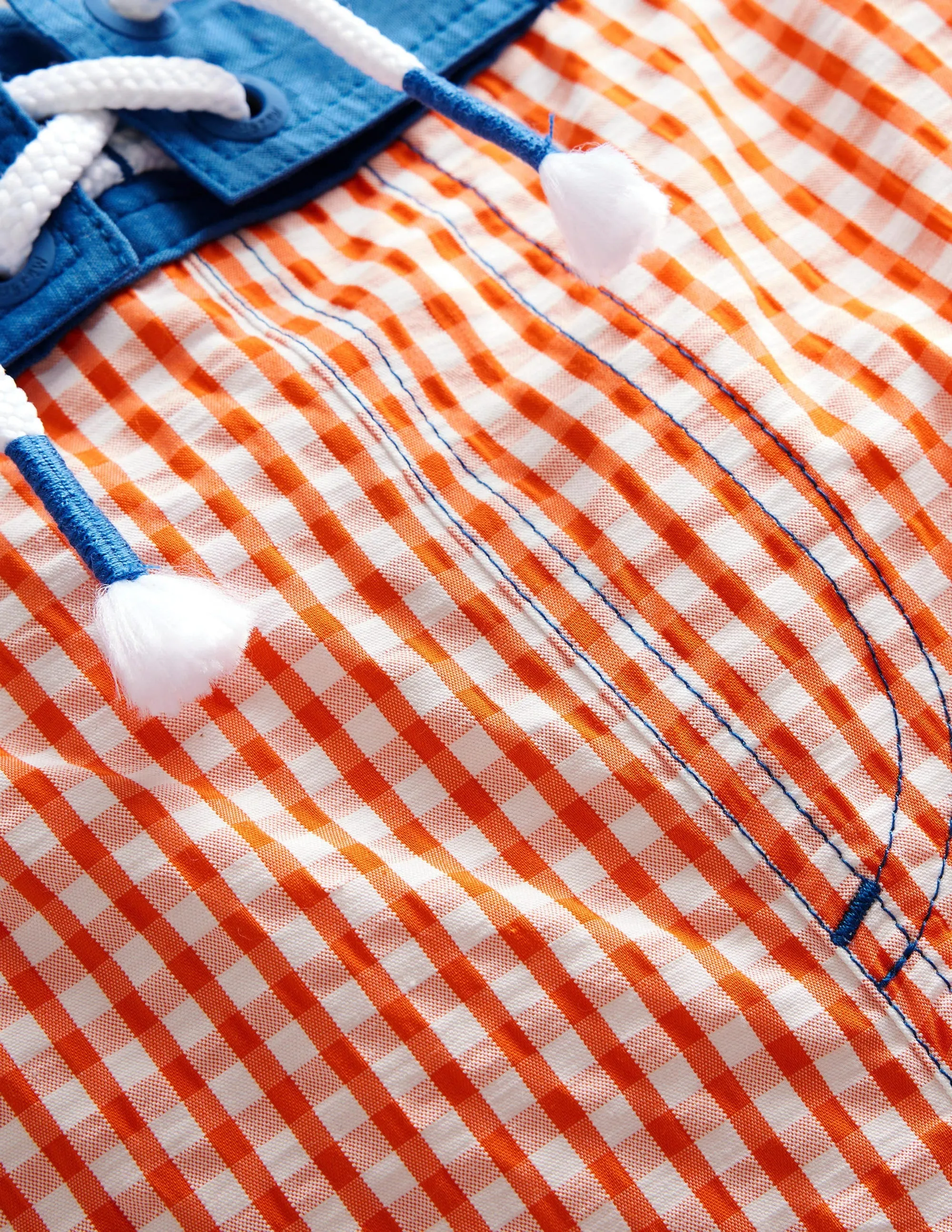 Gingham Board Shorts-Coral and Ivory Gingham