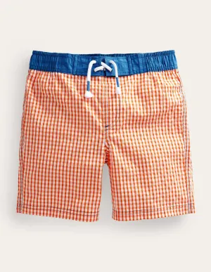 Gingham Board Shorts-Coral and Ivory Gingham