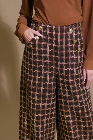Gingham/Lined Wide-Leg Pants