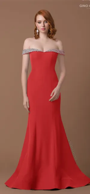 Gino Cerruti 2020B Beaded off the shoulder Dress Red