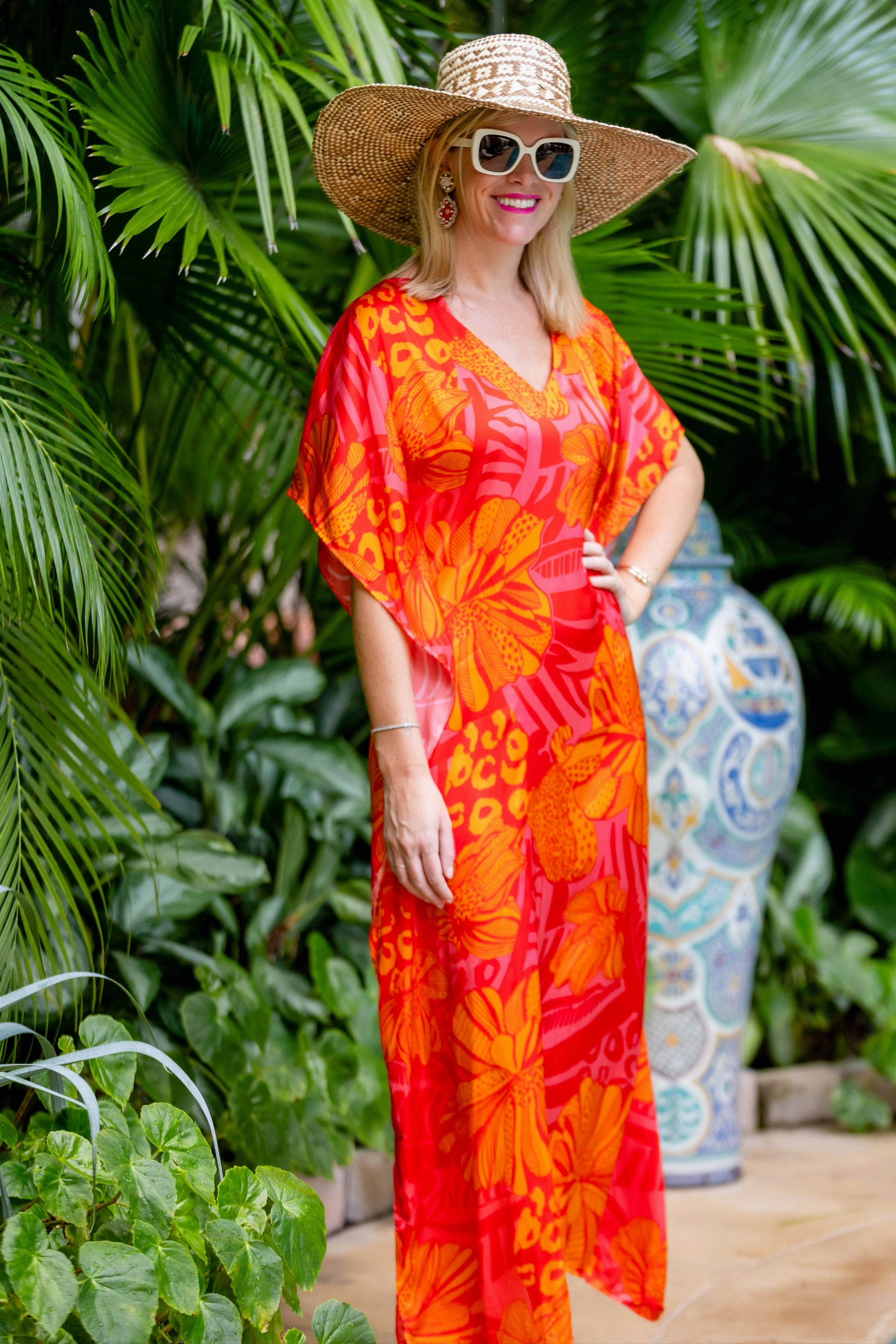 Casual and Smart Hot Now Giovanna Kaftan / Orange Pink Multi
