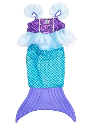 Girls Purple Blue Mermaid Fish Scale Tail Halloween 2 Pc Dress Costume 2-9