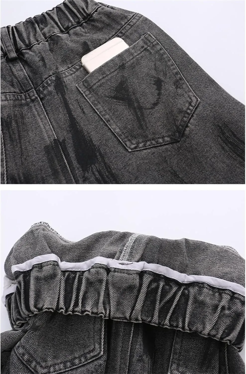 Girls Retro Streetwear Wash Jeans Elastic Waist Elastic Waist Relaxed Fit Denim Pants Street Hip Hop Pants