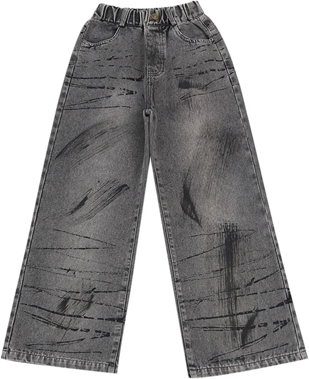 Girls Retro Streetwear Wash Jeans Elastic Waist Elastic Waist Relaxed Fit Denim Pants Street Hip Hop Pants