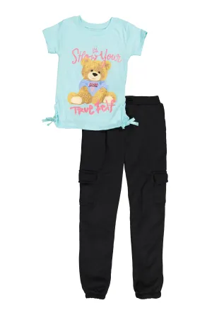 Girls True Self Bear Graphic Tee and Cargo Sweatpants