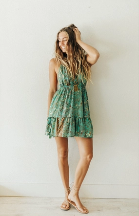 Gitanita Mini Dress in Turquoise Peace View